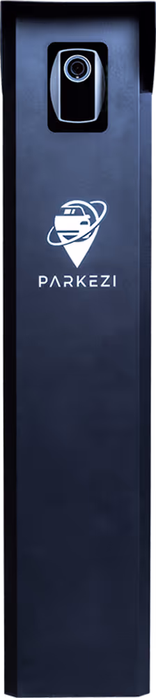 Tall black parking meter with the word "PARKEZI" below a car logo on the front.