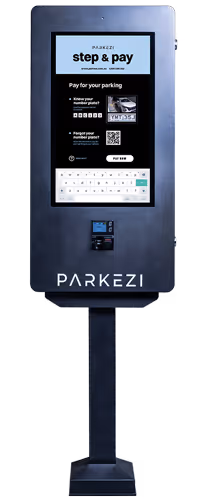 Parkezi Step & Pay payment terminal for walk-up parking access.